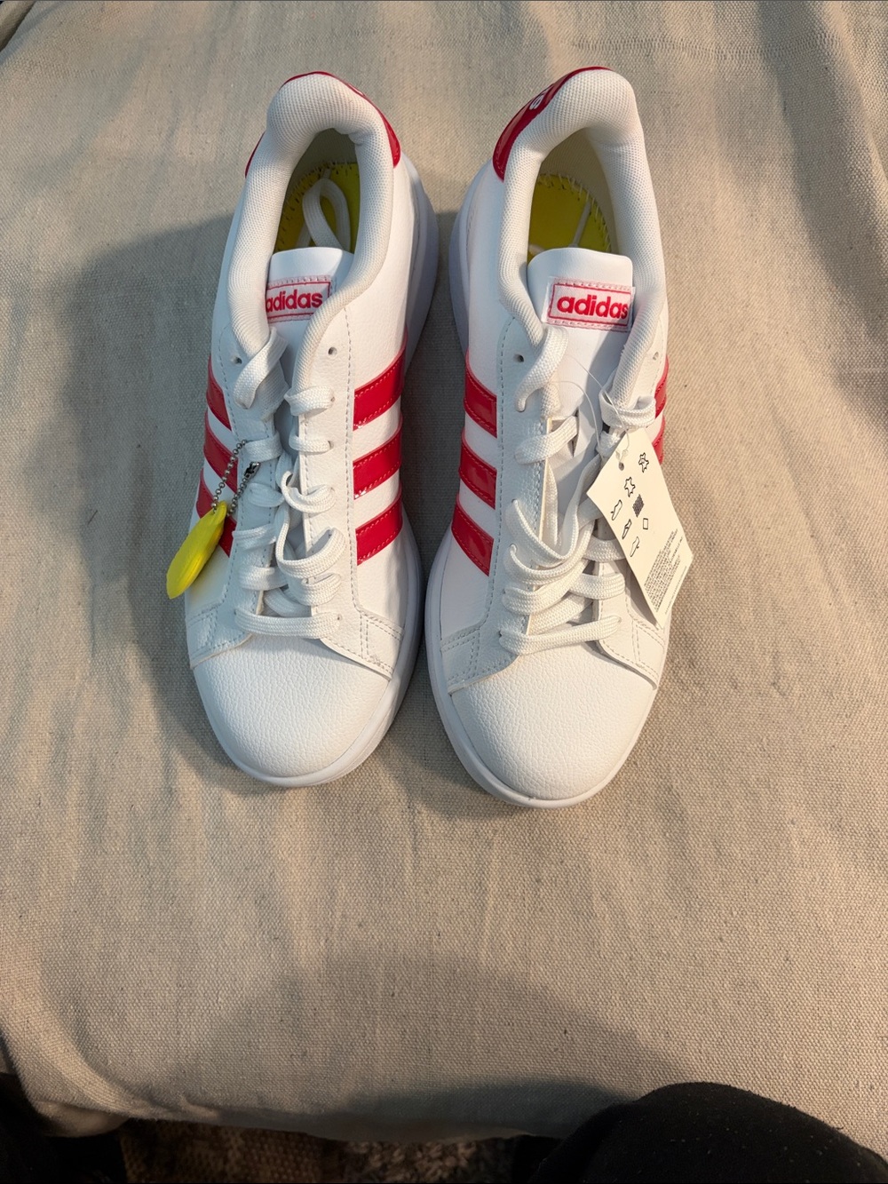 adidas White Sneakers with Red Three-Stripes